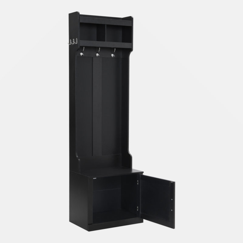Red Barrel Studio Minimalist Slim Hall Tree With Cabinet 6 Hanging Hooks Multi Functional Storage Bench With Coat Rack Elegant Foyer Cabinet For Hallway Living Room Wayfair